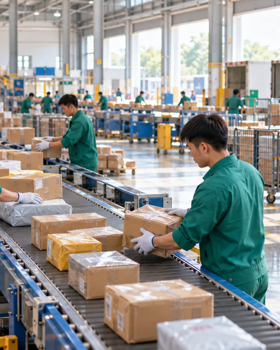 Đội bốc xếp làm việc tại kho